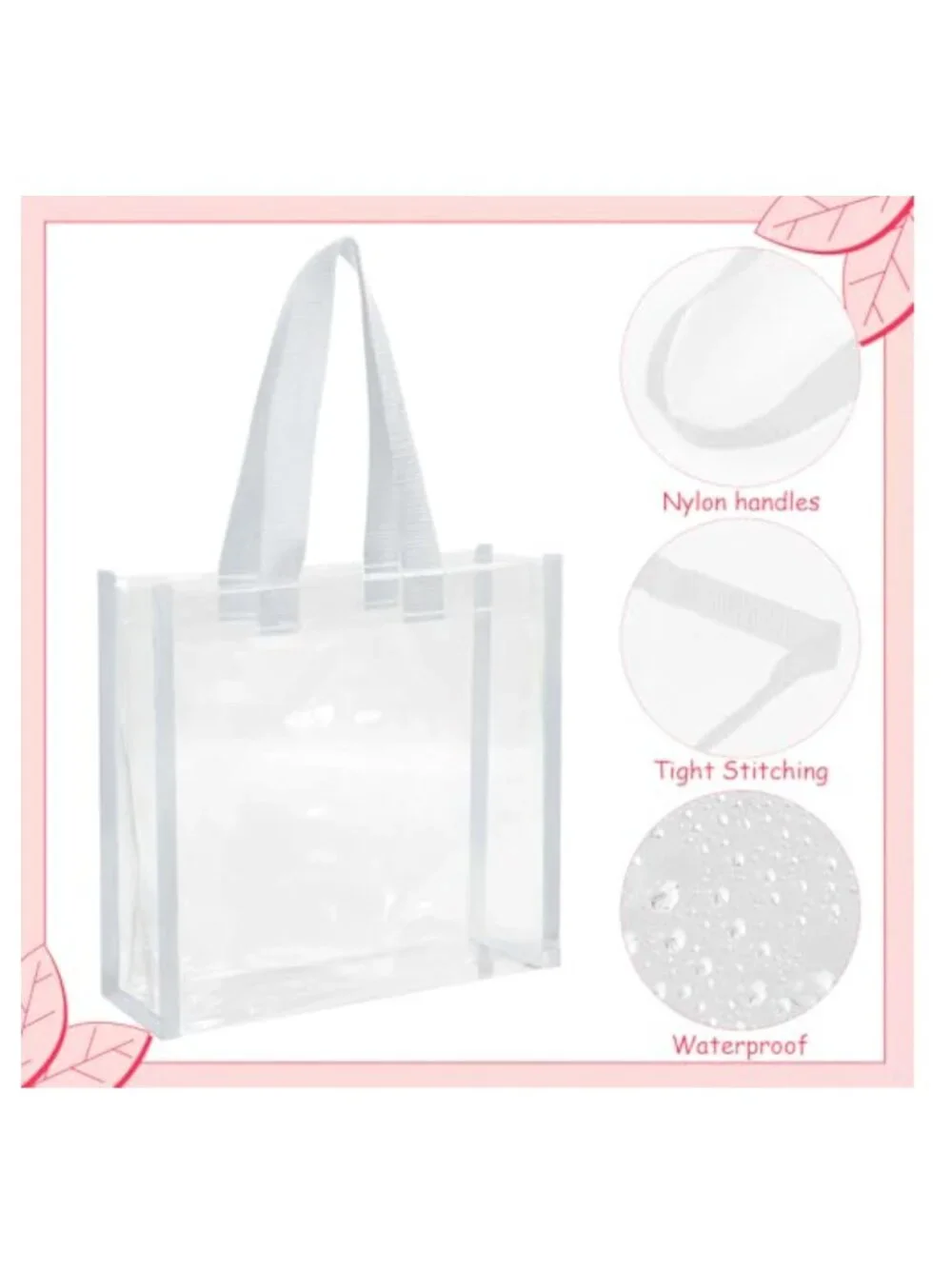 Clear PVC Tote Bags with Handles, Stadium Approved Bulk Pack of 42, Large